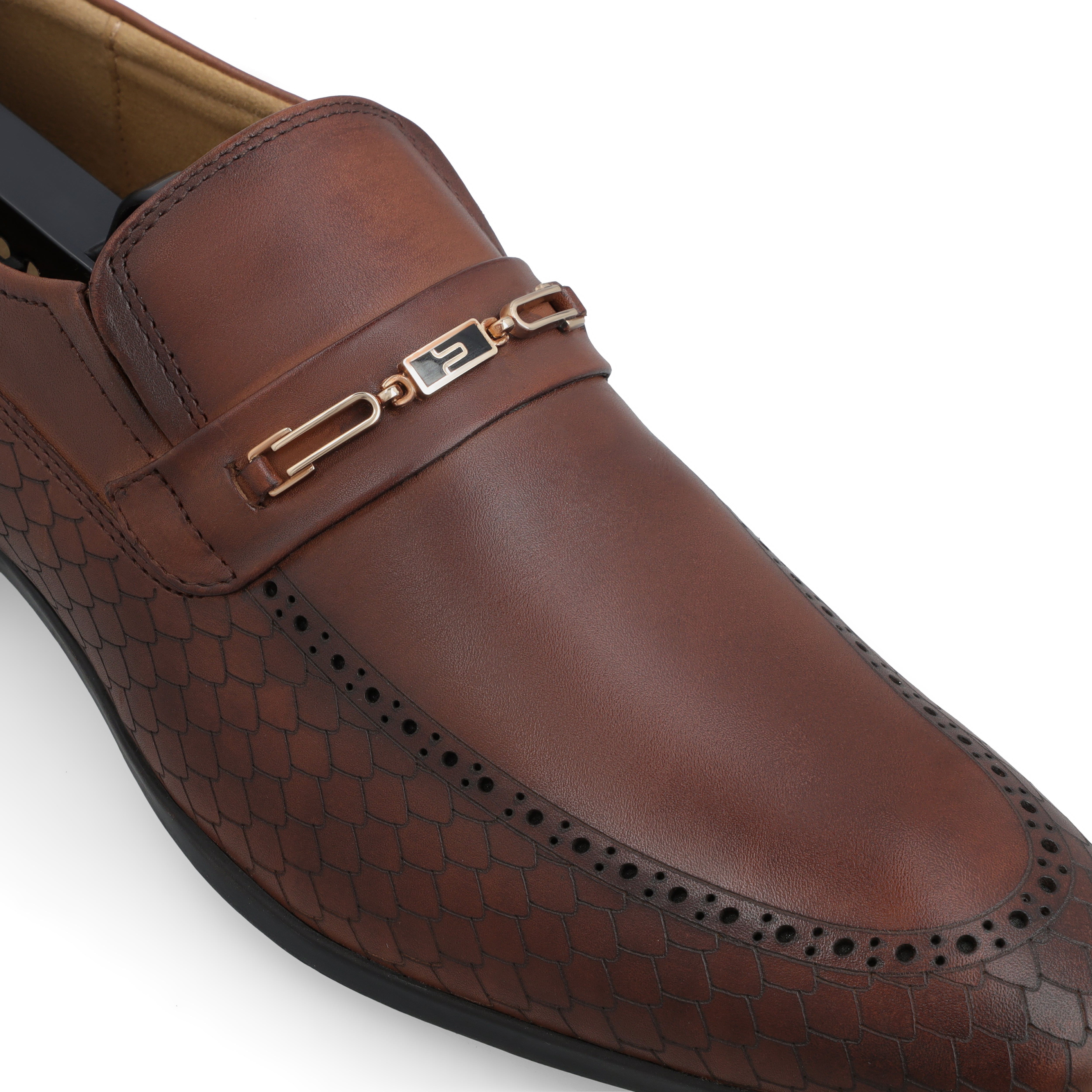 Scaled Sleek Buckled Loafers-Tan