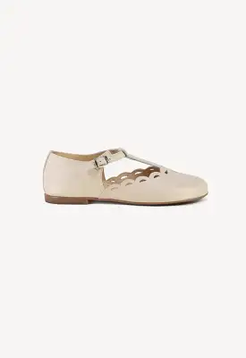 Scalloped T-Bar Flat Shoes