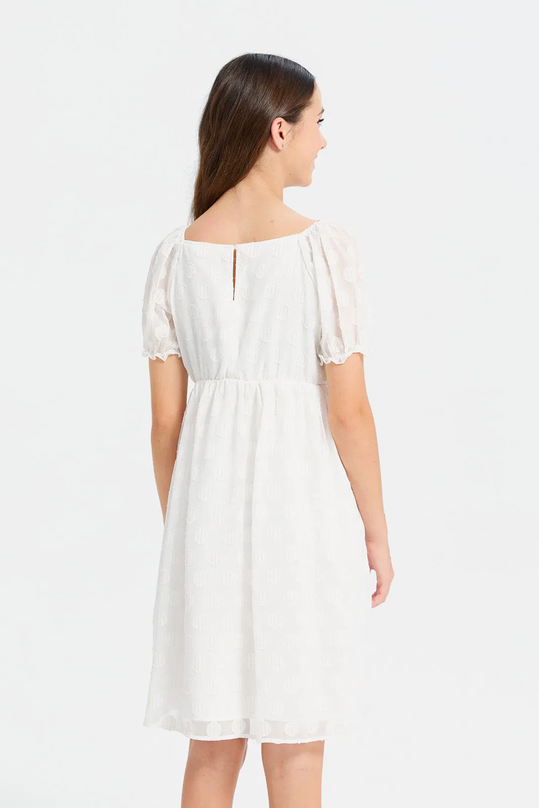 Senior Girls White Attached Belt Dress