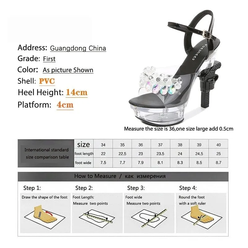 Sexy Pistol Heel Pumps LED Glowing Rhinestones Women's Platform Sandals