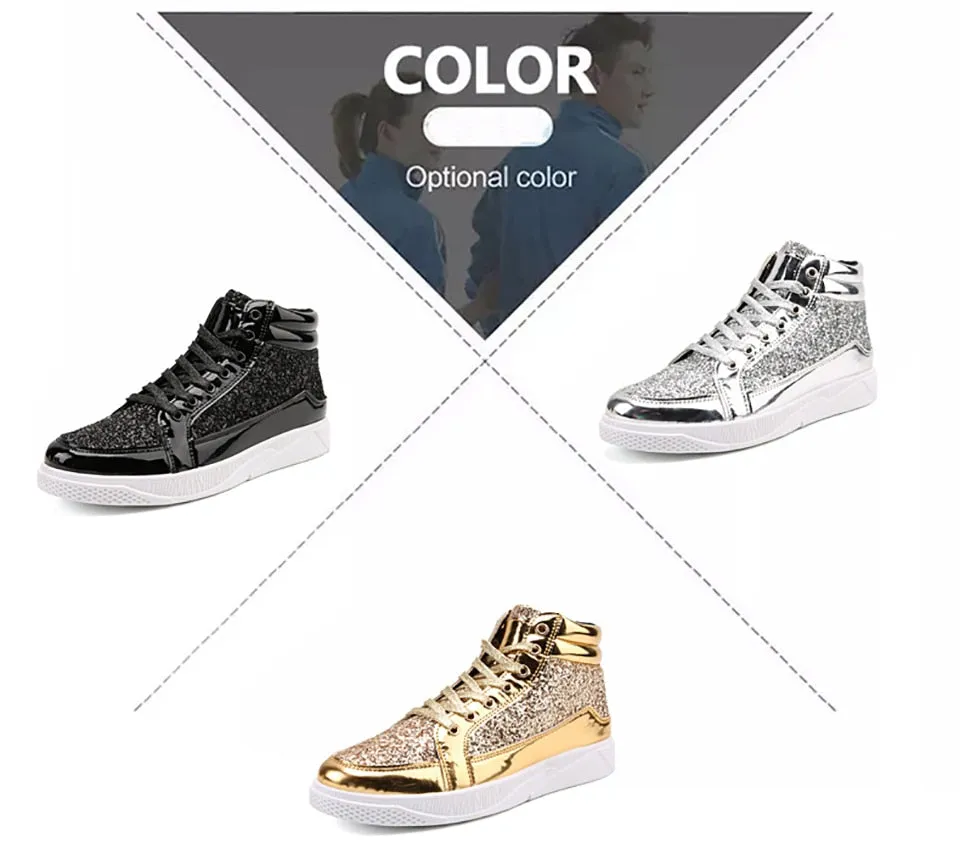 Shiny Solid Pattern Flat Heel Lace-up Closure High Top Shoes for Women