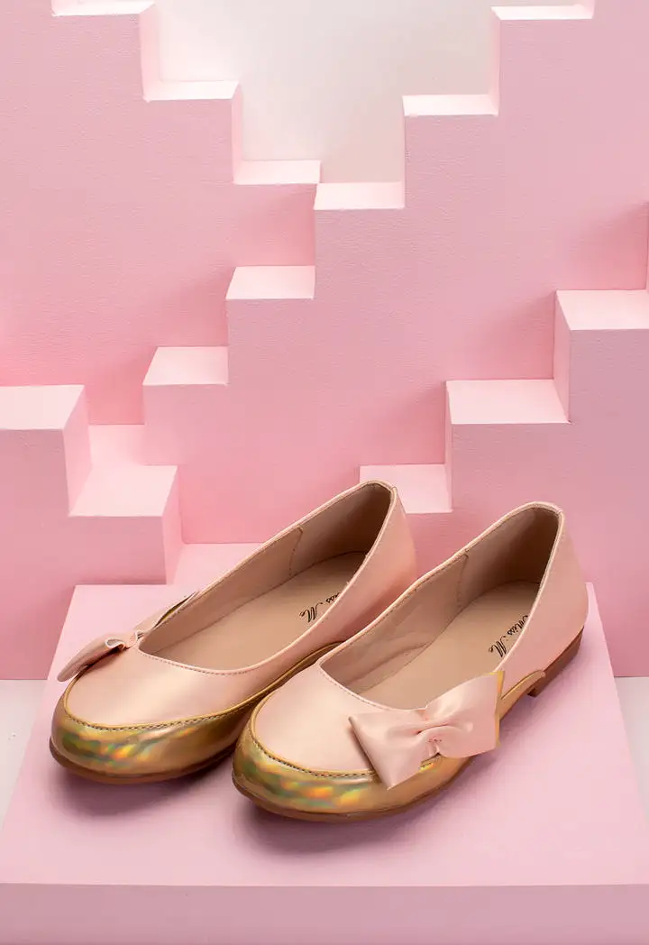 Side Bow Metallic Contrast Flat Shoes