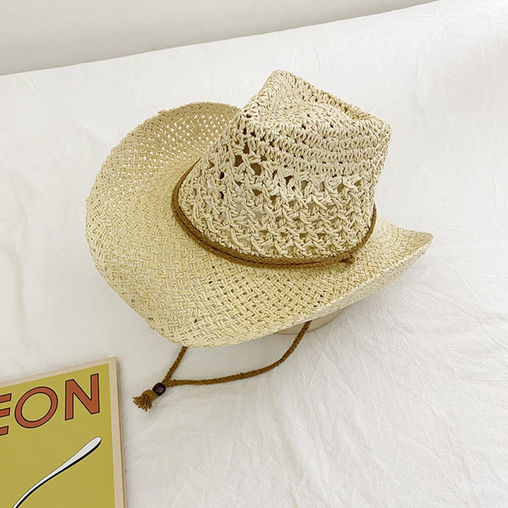 Summer Handmade Cowboy Straw Hat Women Men Summer Outdoor Travel Beach Sun Hats Unisex Solid Western Sunshade Cap