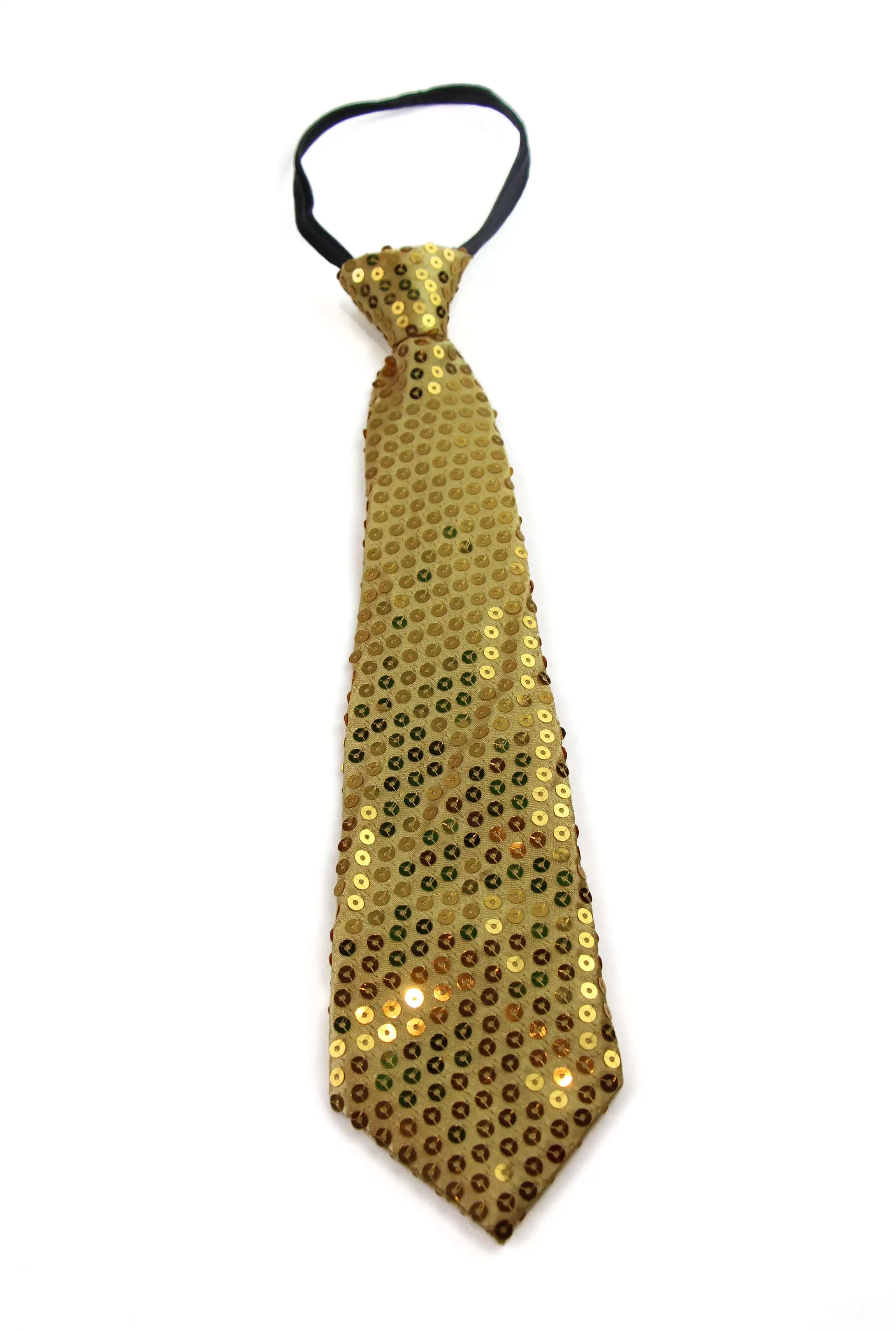 Teen Boys Kids Yellow Gold Sequin Elastic Neck Tie