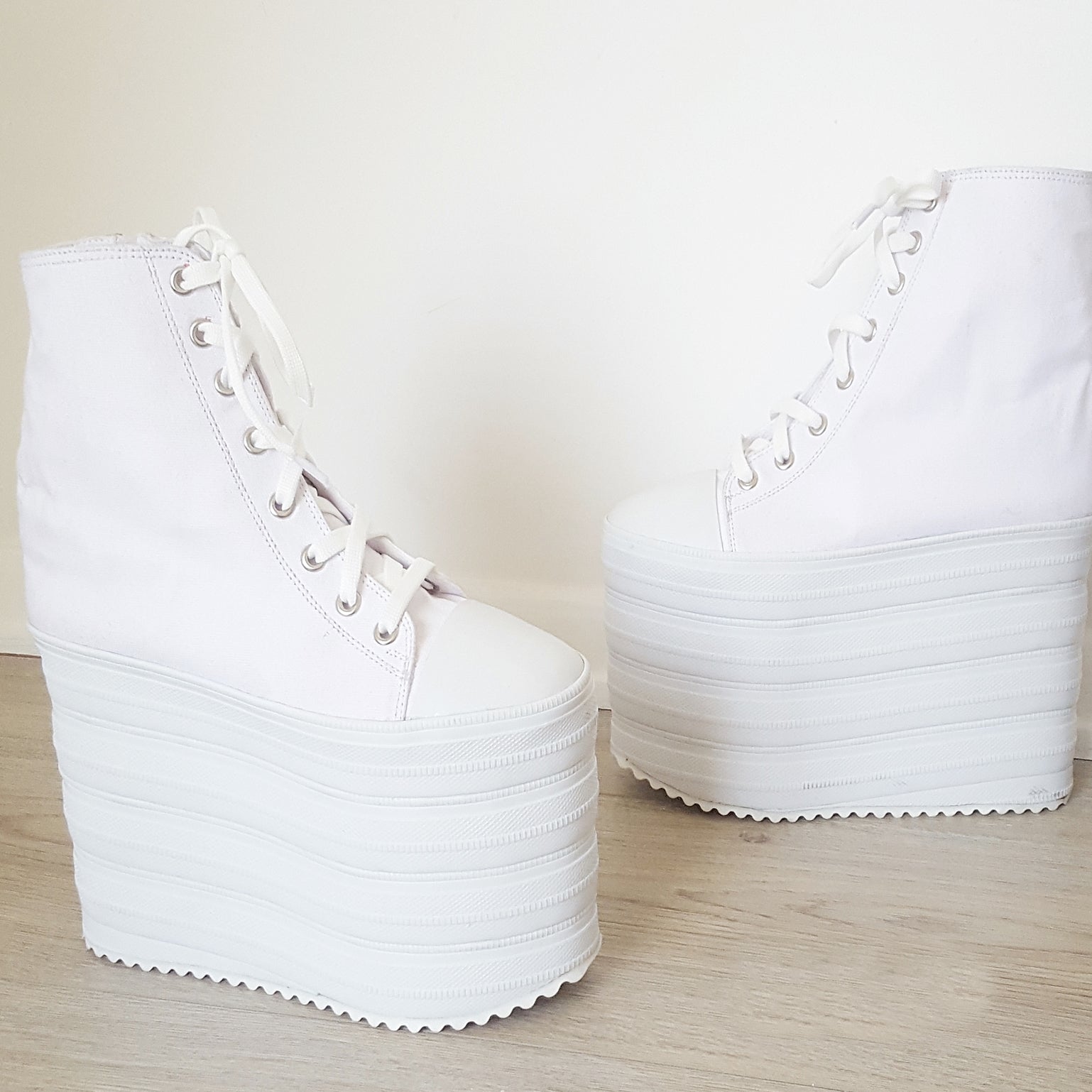 White Sport Wedge Heel Platform Shoes