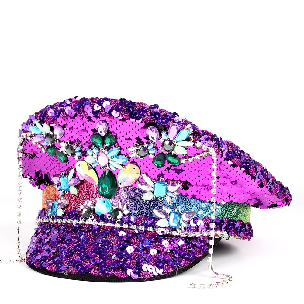 Women Captain Hats Sequin Burning Hats Hat Captain Sergeant Hat Luxury Yacht Week Rhinestone Hat