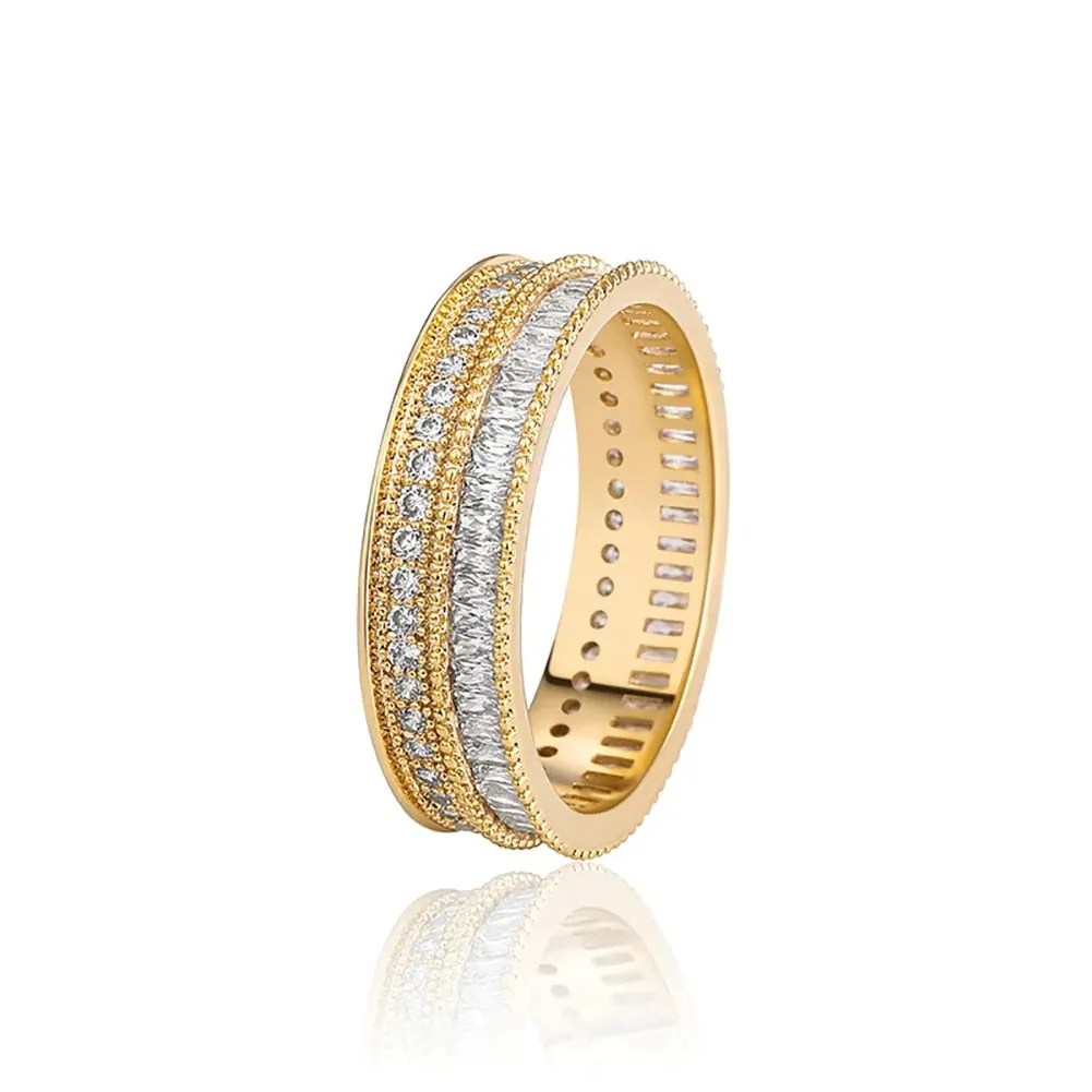 Women's 2-Layer Baguette Cubic Zirconia Ring Yellow Gold Hip Hop Jewelry