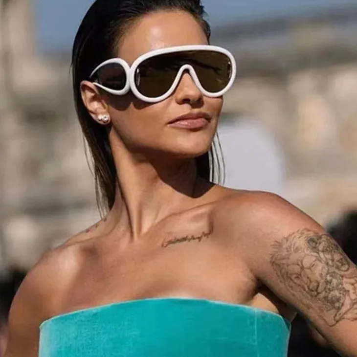 Women's Punk Luxury UV400 Gradient Mirror Oversized One Piece Sunglasses