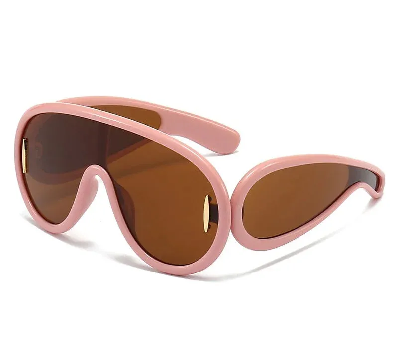 Women's Punk Luxury UV400 Gradient Mirror Oversized One Piece Sunglasses