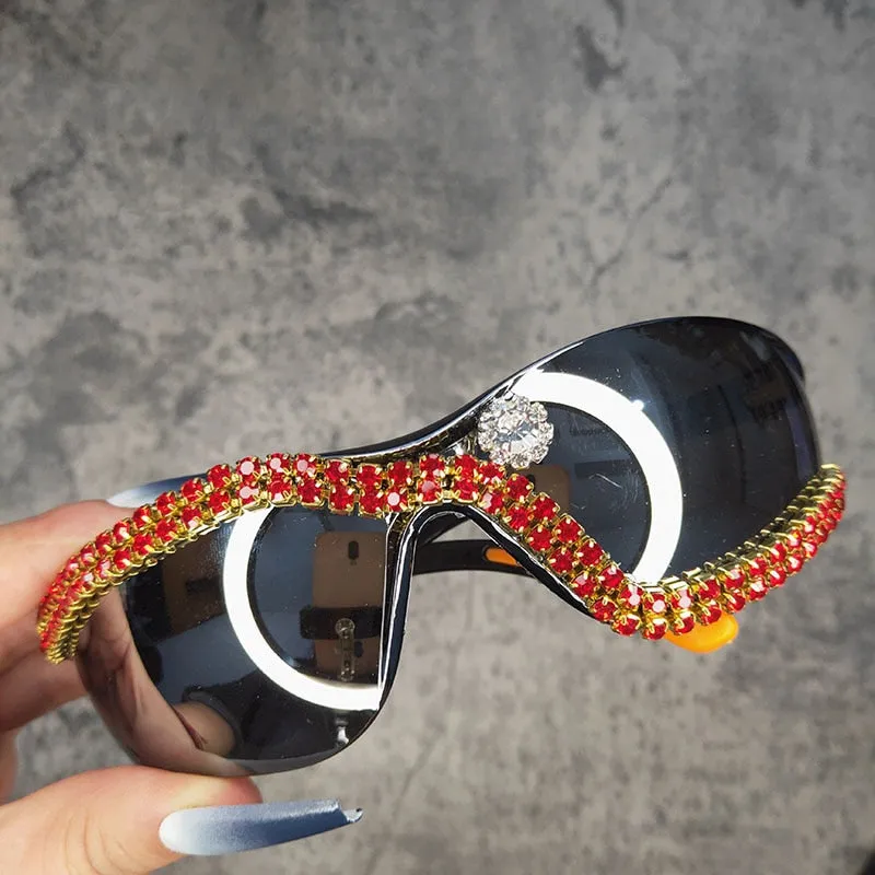 Women's Steampunk Rhinestone Diamond Riding Eyewear Sunglasses