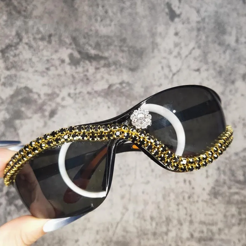 Women's Steampunk Rhinestone Diamond Riding Eyewear Sunglasses