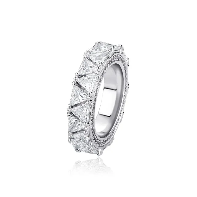 Women's Triangular Iced Out Micro Pave Cubic Zirconia Hip Hop Wedding Ring